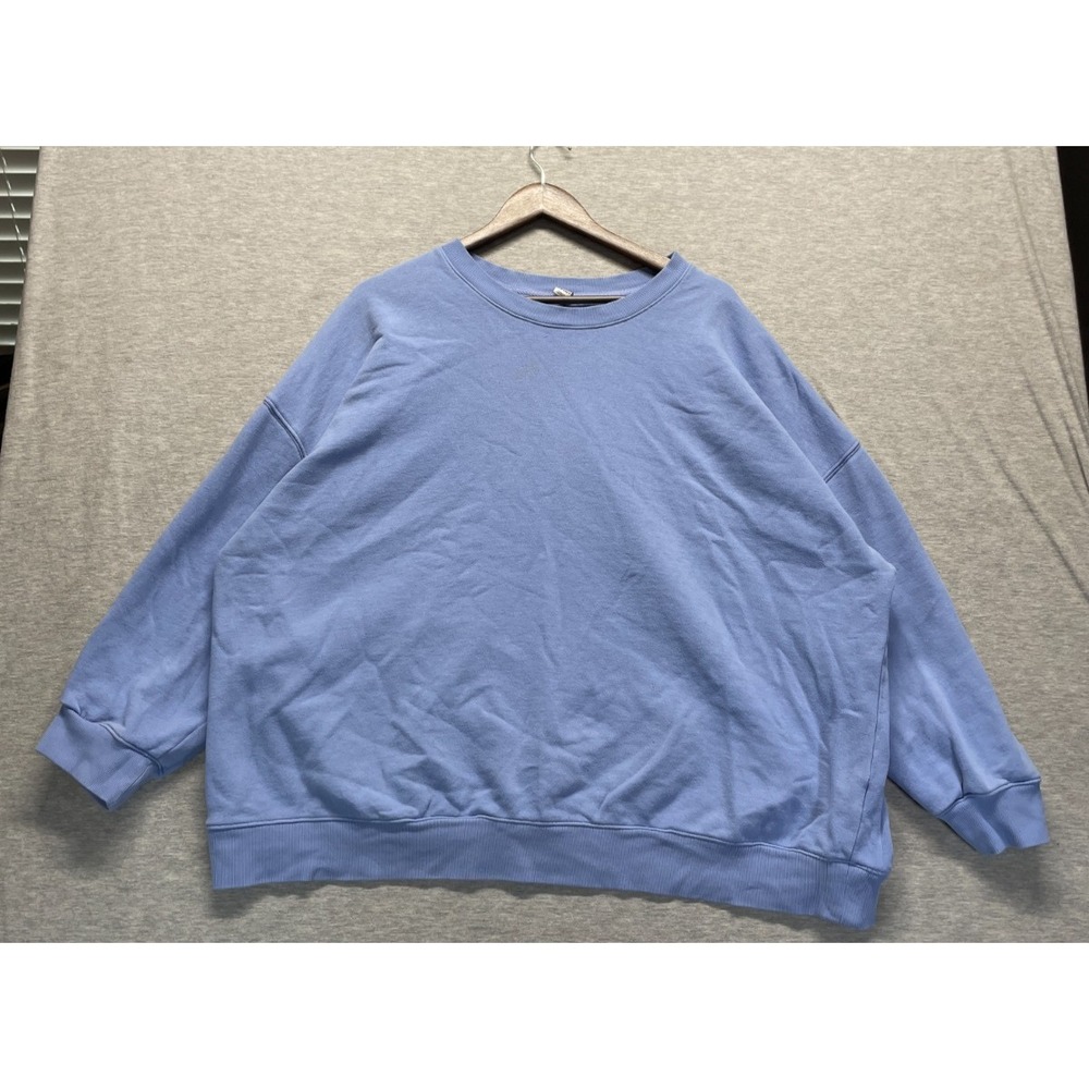 Old Navy Oversized Sweatshirt Womens 2XL Blue Cotton Fleece Lined Ribbed Trim